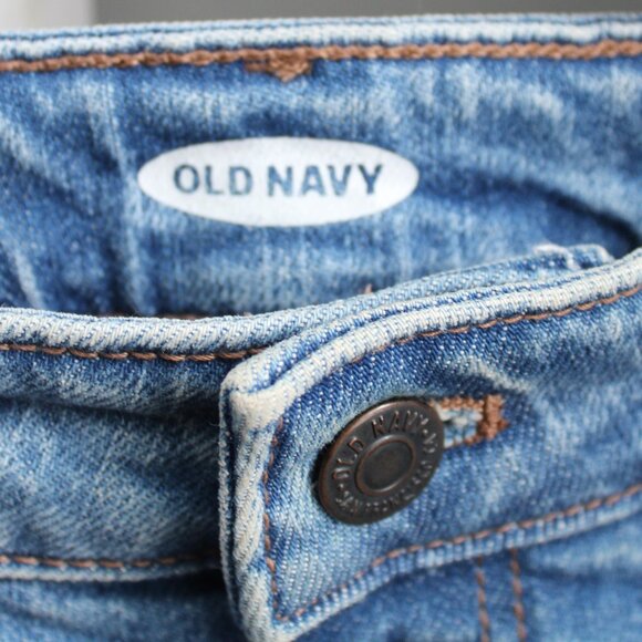 Old Navy Blue High-Waisted Button-Fly Frayed-Hem Jean Denim Mini Skirt Size 6 - Picture 3 of 6